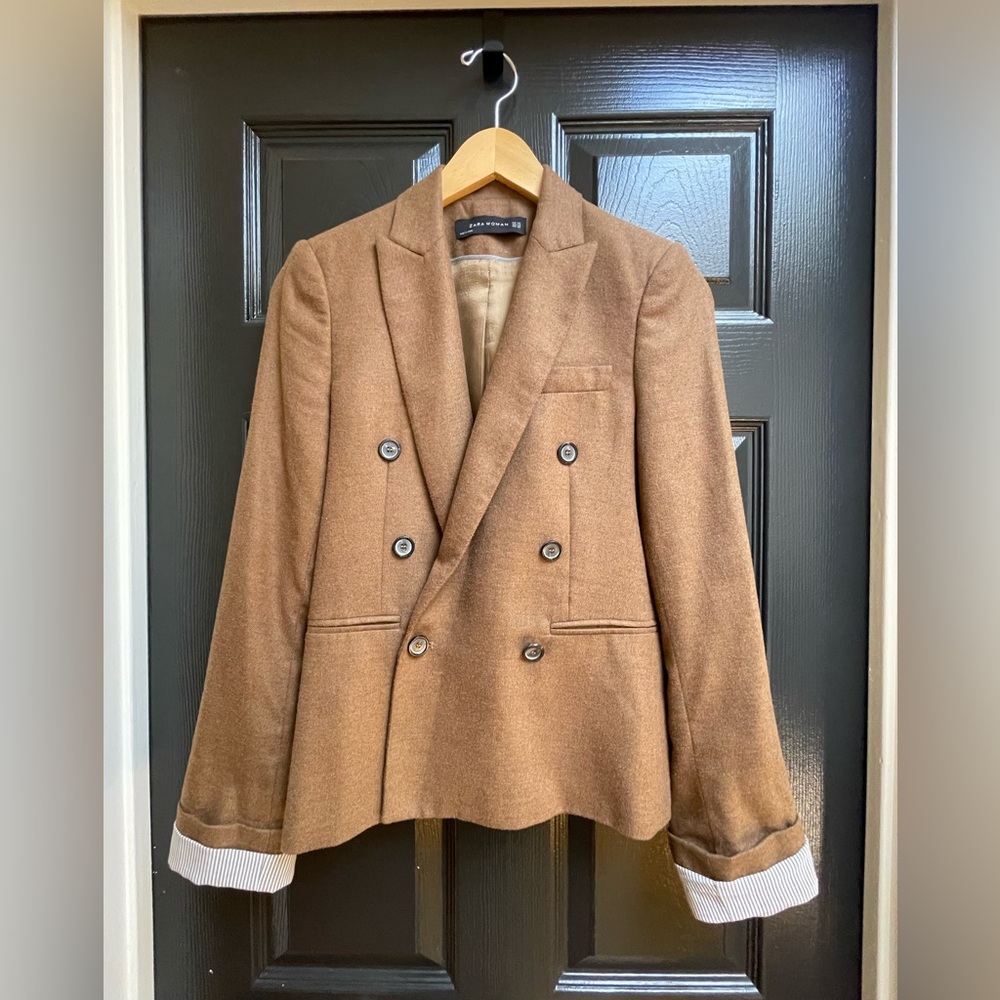 Zara Tan Hazelnut Double-Breasted Blazer Jacket XS